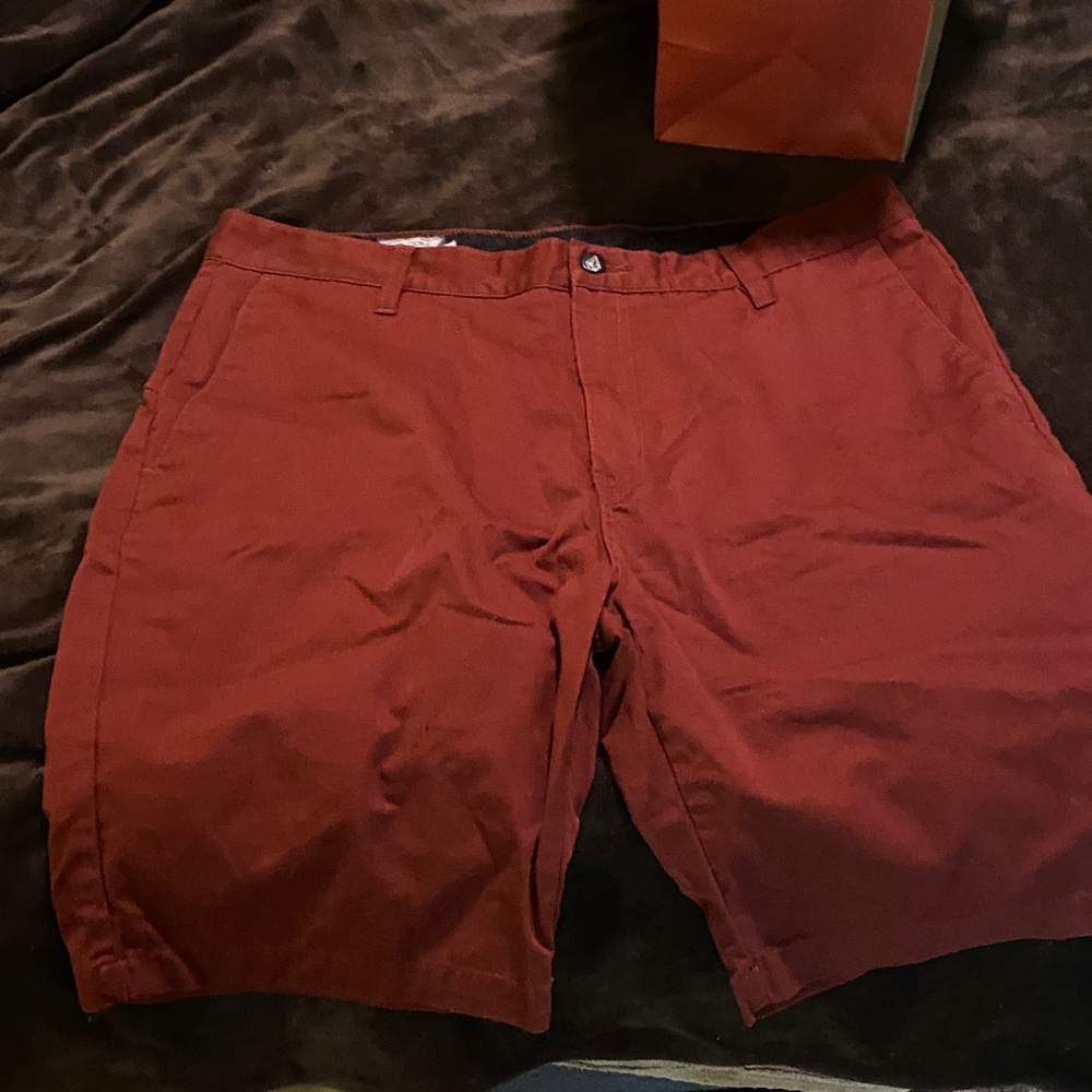 Volcom Men's Brick Red Flat Front Shorts